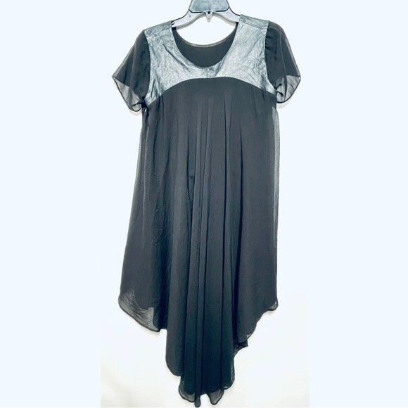 Dress the Population Leather and Chiffon High Low Alondra in Black S - Picture 14 of 16